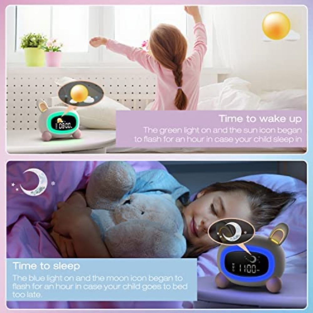 RABBIT/BUNNY KIDS ALARM CLOCK WITH NIGHT LIGHT, SOUND MACHINE - Picture 3 of 7